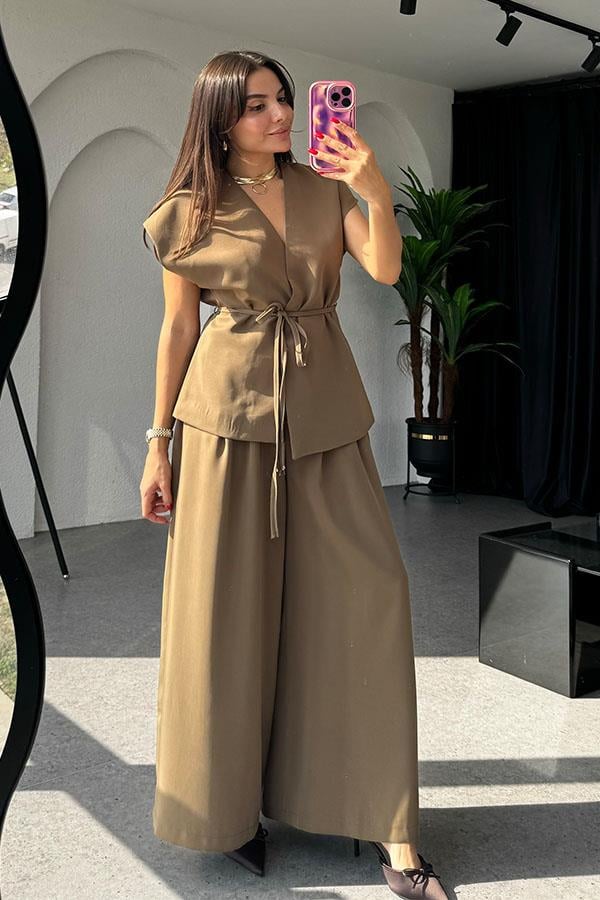 Lola Bağlamalı Geniş Paça Haki Takım