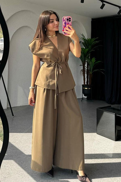 Lola Bağlamalı Geniş Paça Haki Takım