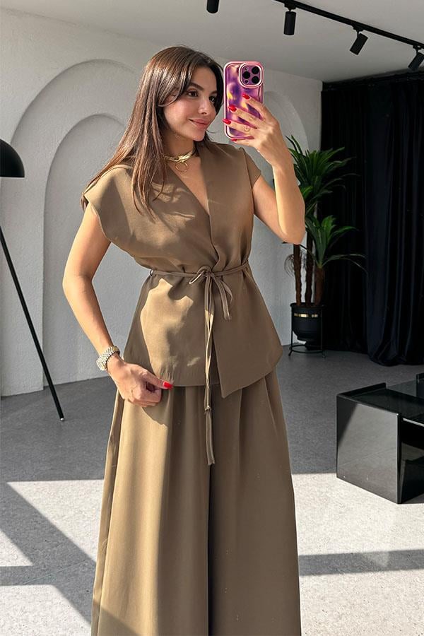 Lola Bağlamalı Geniş Paça Haki Takım