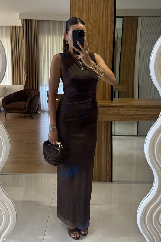 Lonya Kahverengi Tül Astarlı Elbise