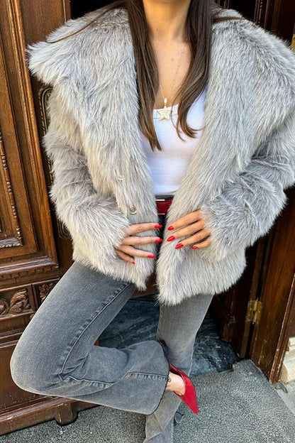 Lopez Yakalı Premium Gri Kürk