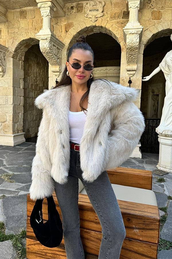 Lopez Yakalı Premium Krem Kürk