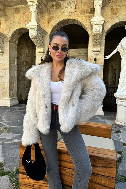 Lopez Yakalı Premium Krem Kürk