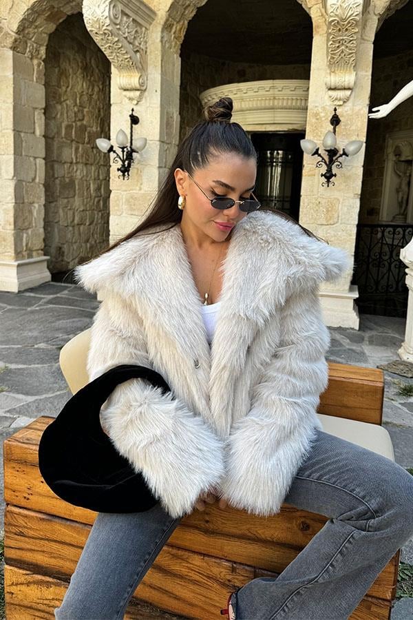 Lopez Yakalı Premium Krem Kürk