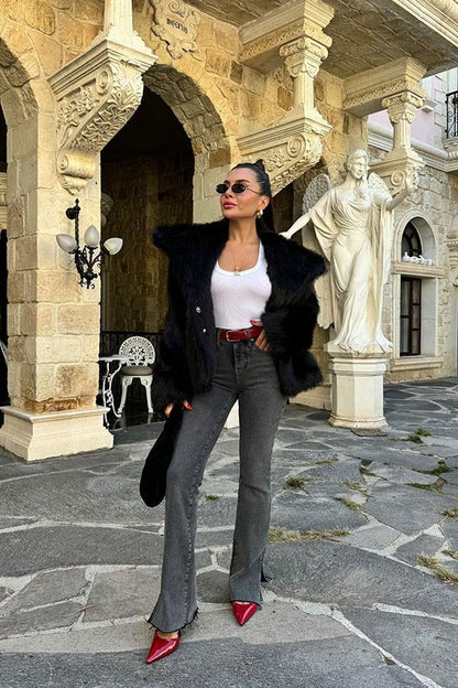 Lopez Yakalı Premium Siyah Kürk