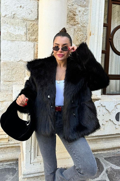 Lopez Yakalı Premium Siyah Kürk