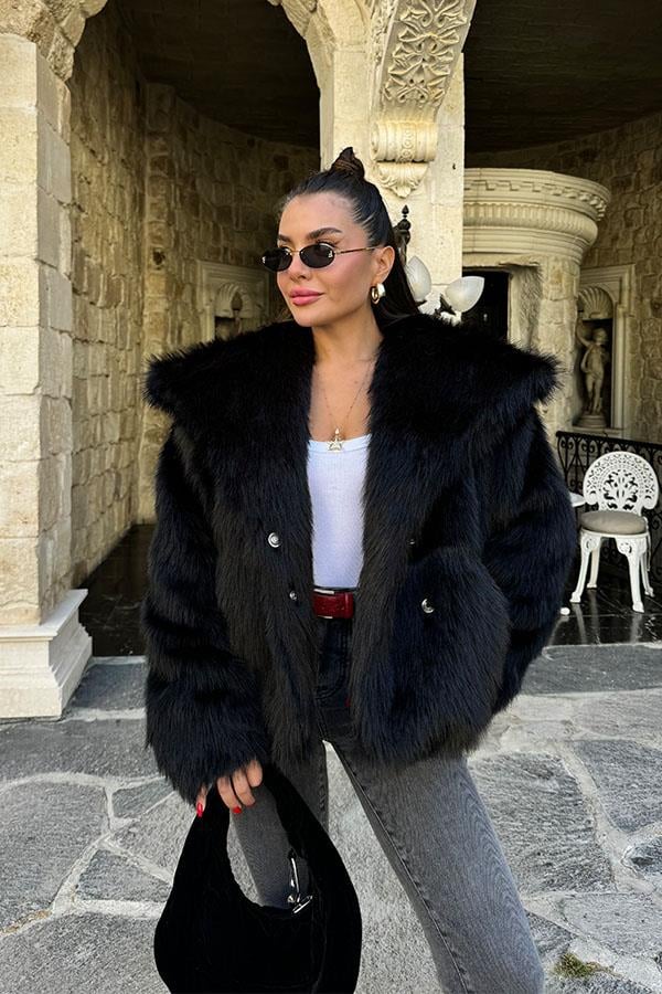 Lopez Yakalı Premium Siyah Kürk