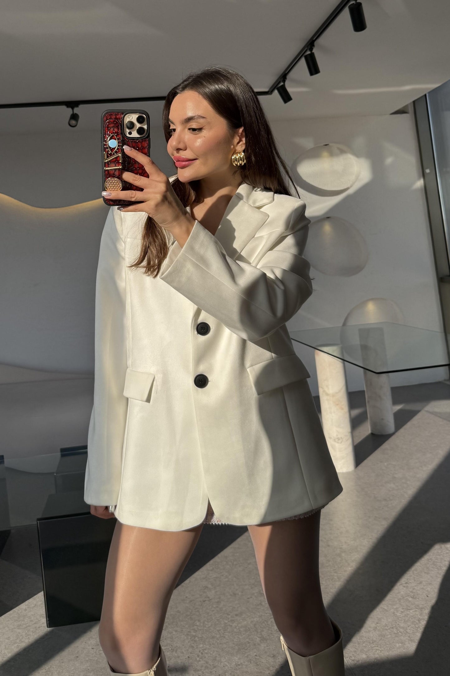 Losanda Beyaz Süet Blazer Ceket