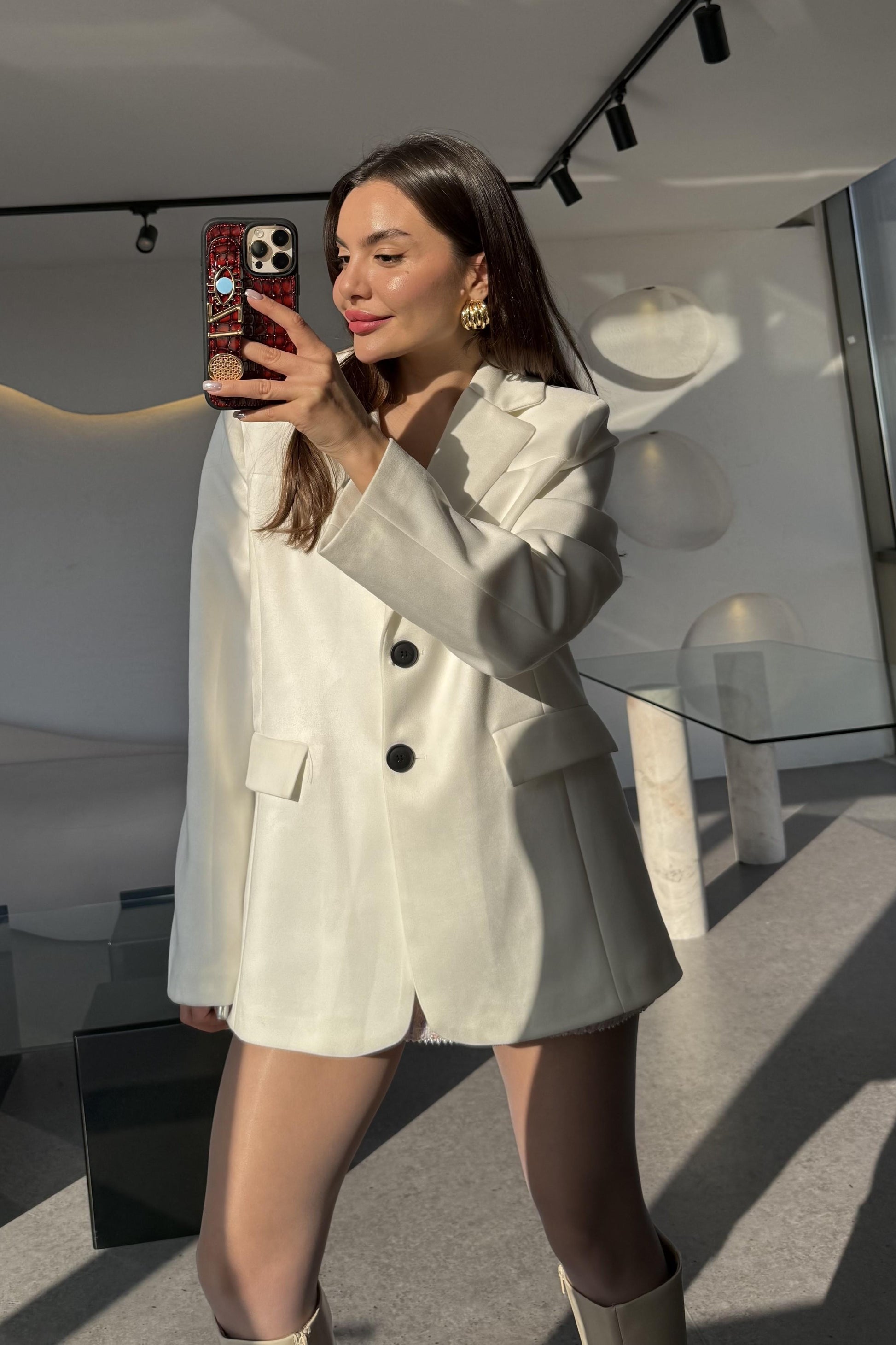 Losanda Beyaz Süet Blazer Ceket