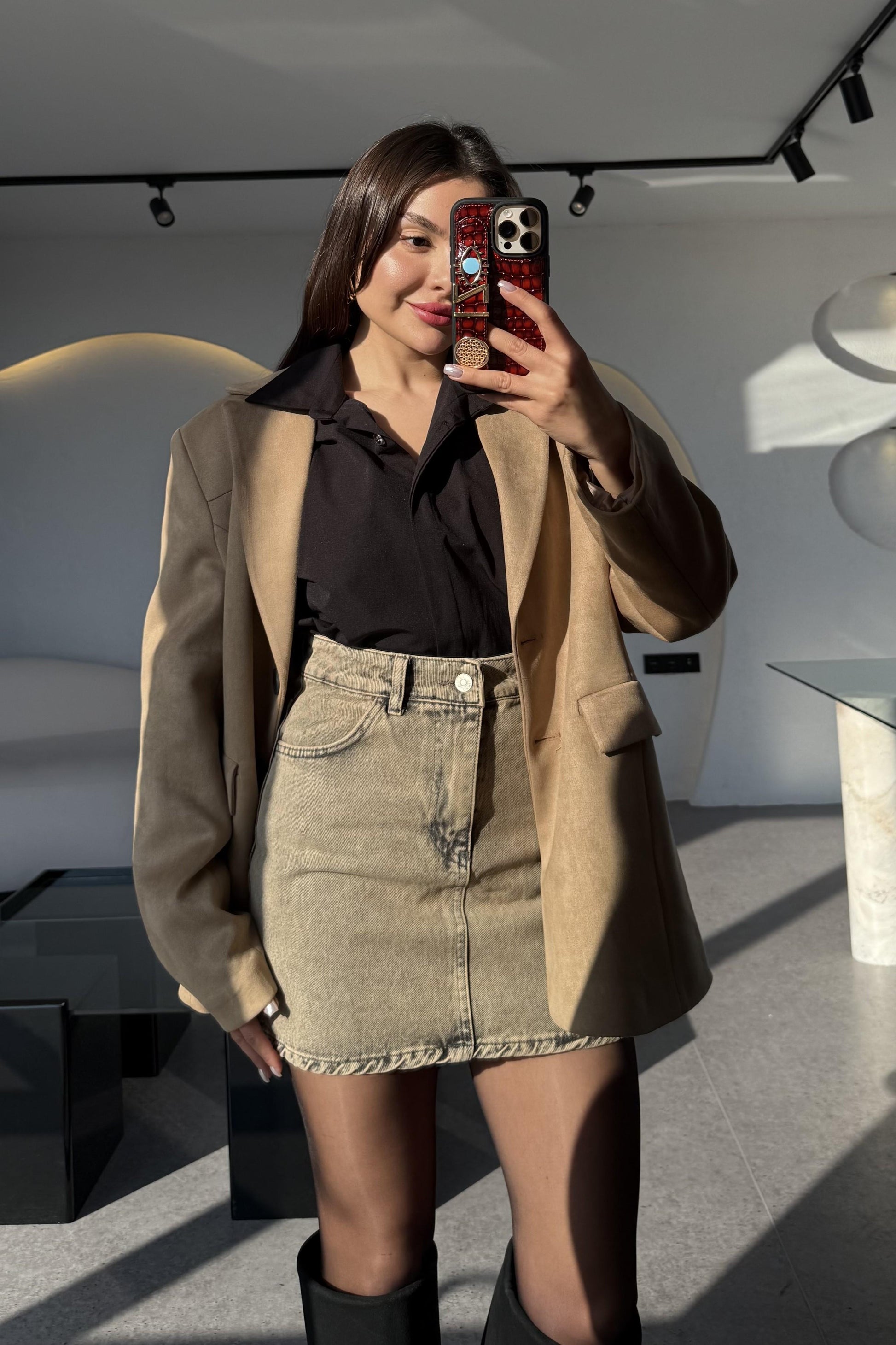 Losanda Taba Süet Blazer Ceket