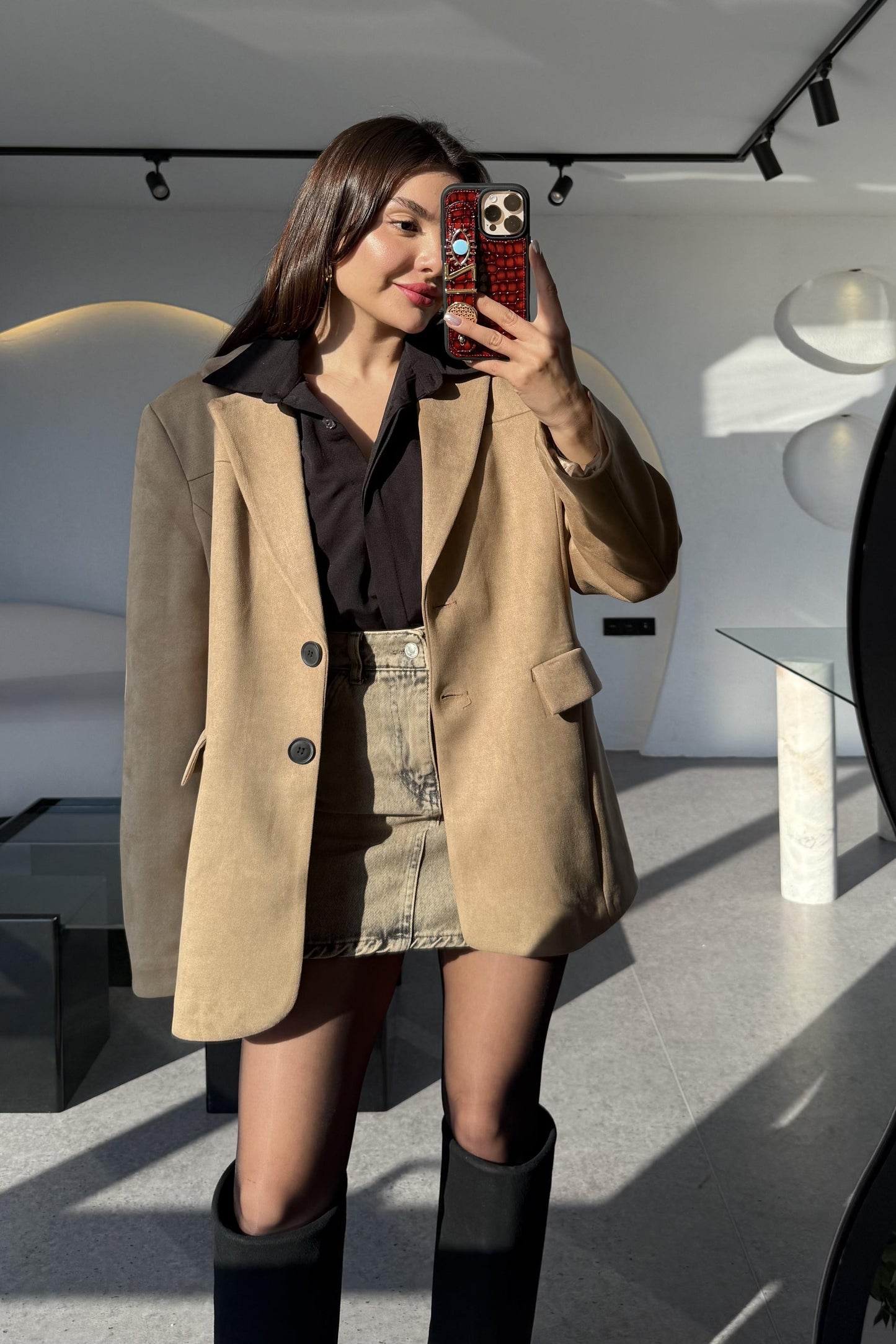 Losanda Taba Süet Blazer Ceket