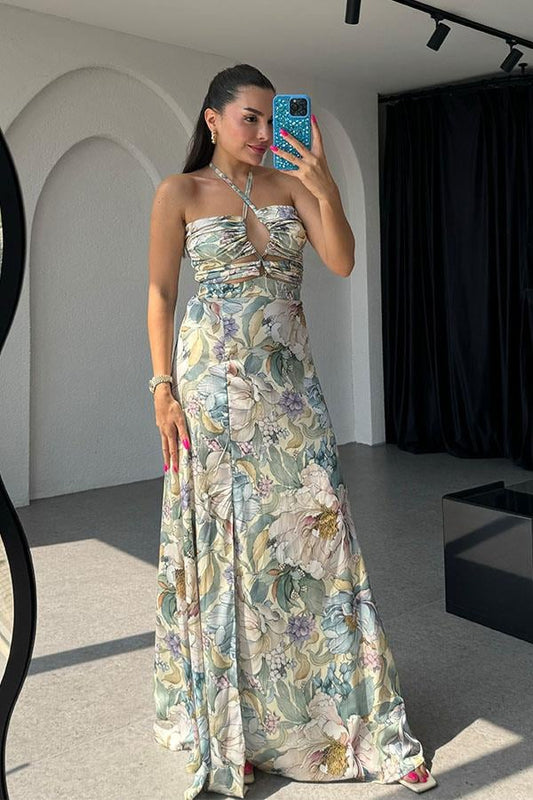 Lucette Çiçek Desenli Göğüs Dekolteli Elbise