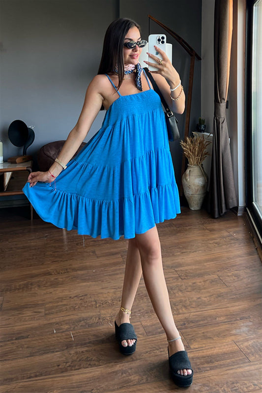 Lucia mini boy mavi pileli elbise