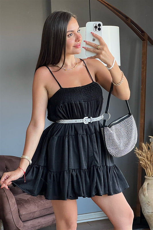 Lucia mini boy siyah pileli elbise