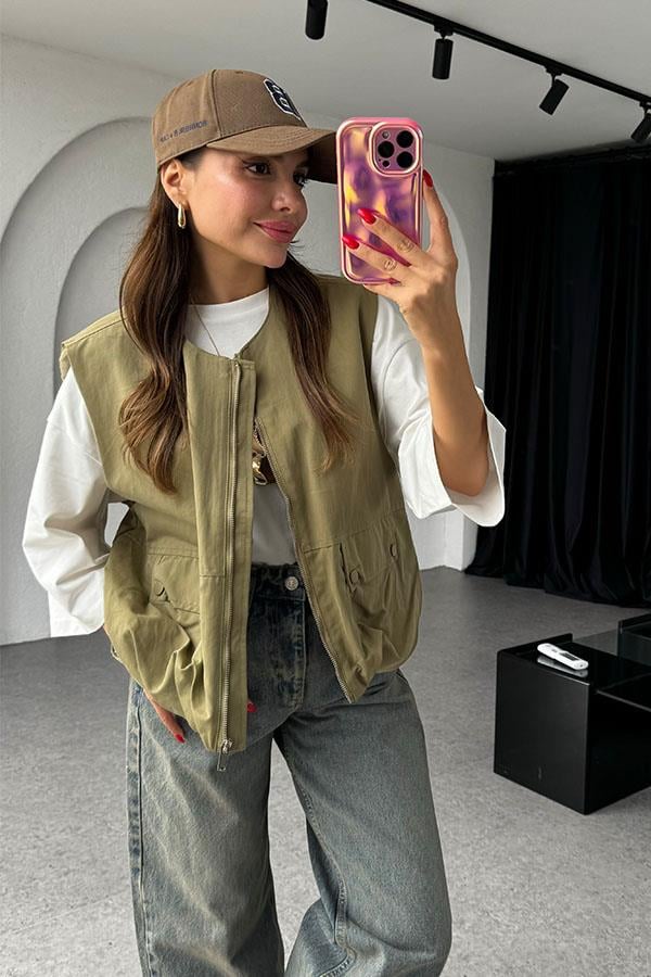 Lugo Fermuarlı Bomber Haki Yelek