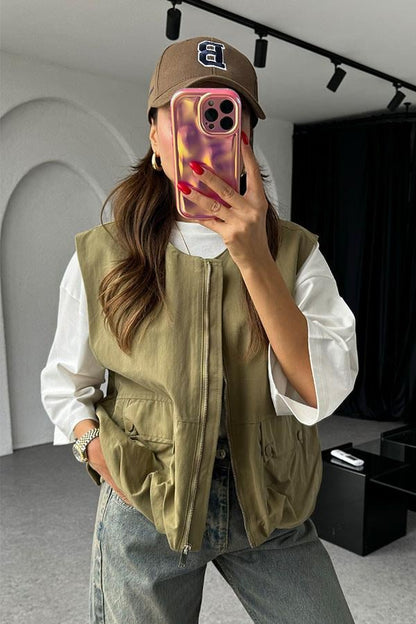 Lugo Fermuarlı Bomber Haki Yelek