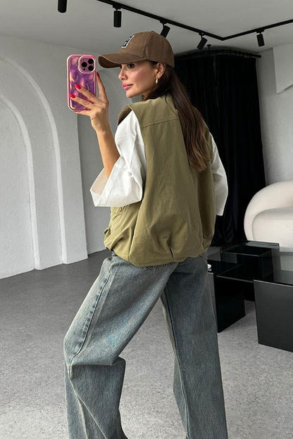 Lugo Fermuarlı Bomber Haki Yelek