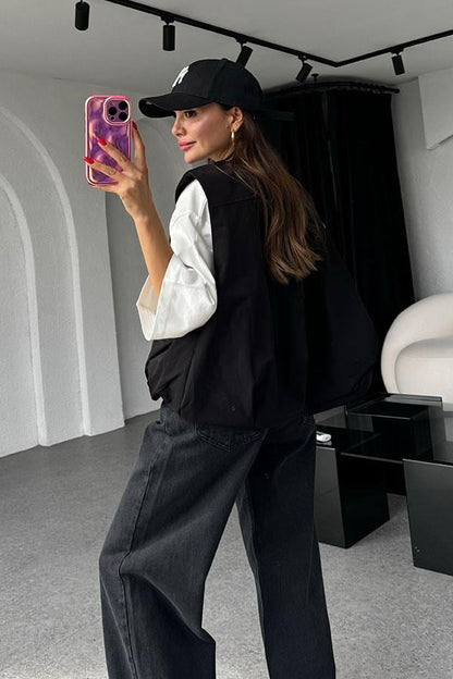 Lugo Fermuarlı Bomber Siyah Yelek