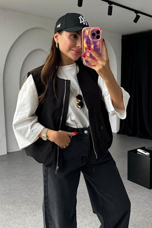 Lugo Fermuarlı Bomber Siyah Yelek