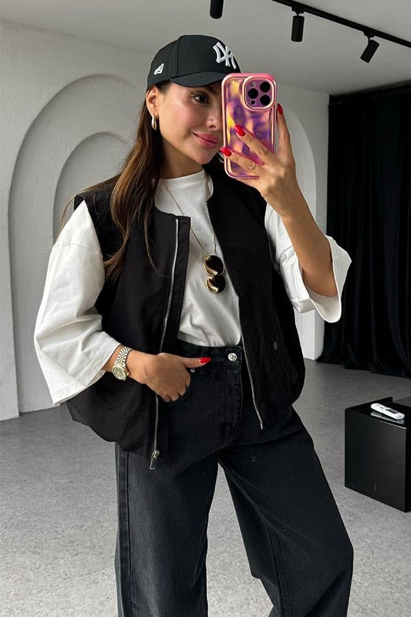 Lugo Fermuarlı Bomber Siyah Yelek