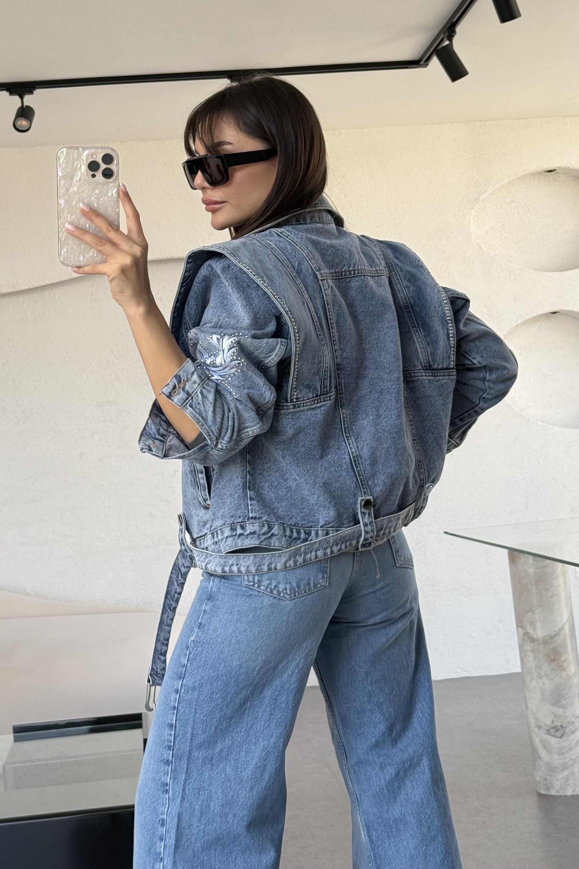 Lumicera Tasarım Taşlı Kot Ceket