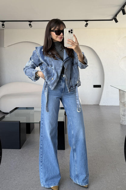 Lumicera Tasarım Taşlı Kot Ceket