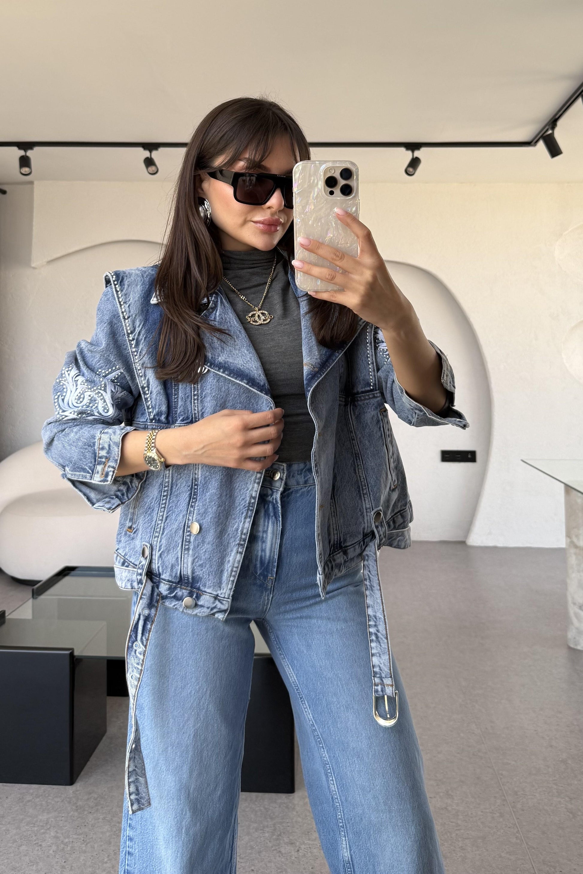 Lumicera Tasarım Taşlı Kot Ceket