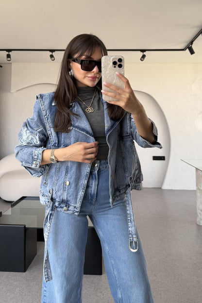 Lumicera Tasarım Taşlı Kot Ceket