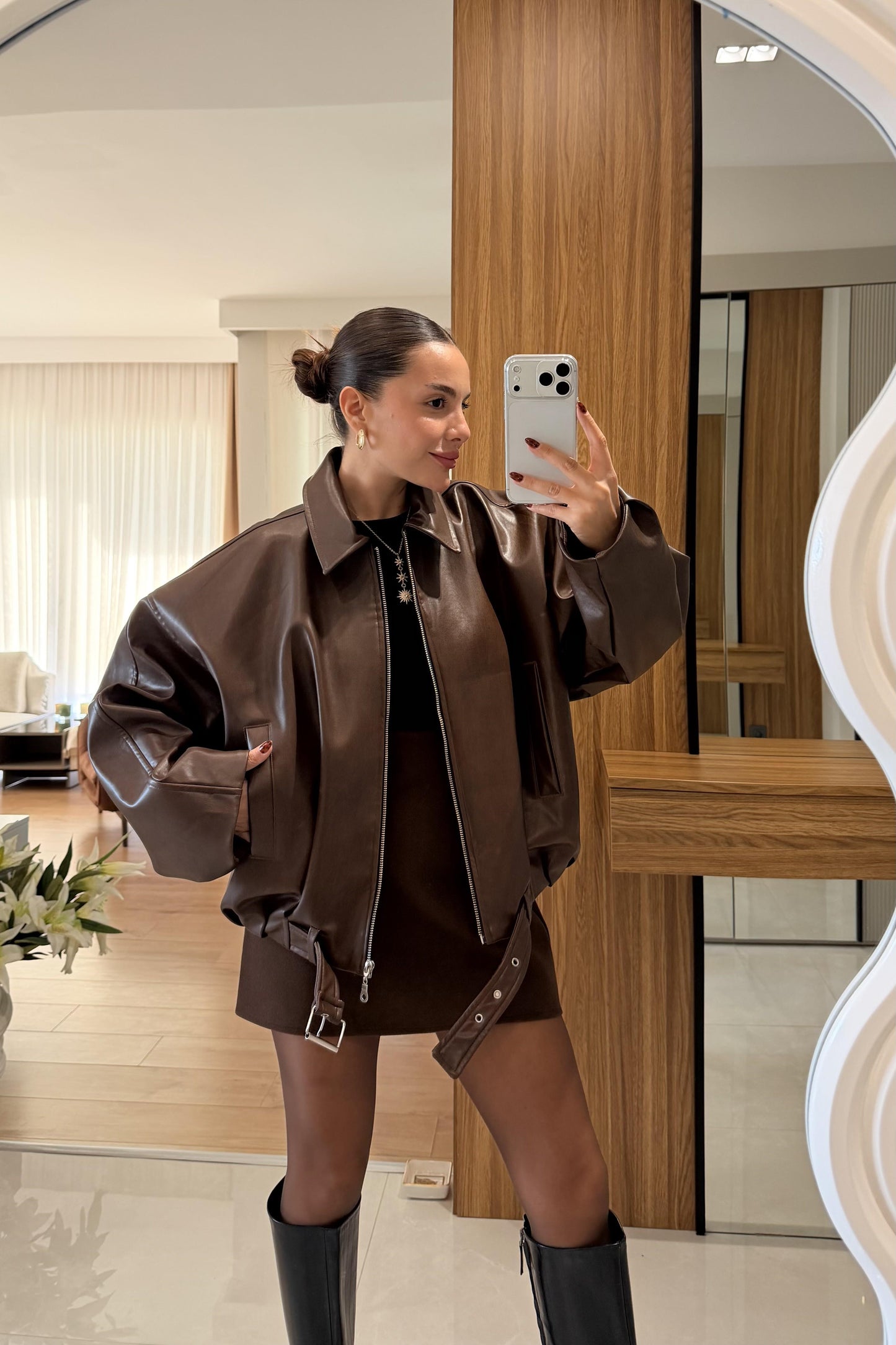 Lumos Acı Kahve Deri Bomber