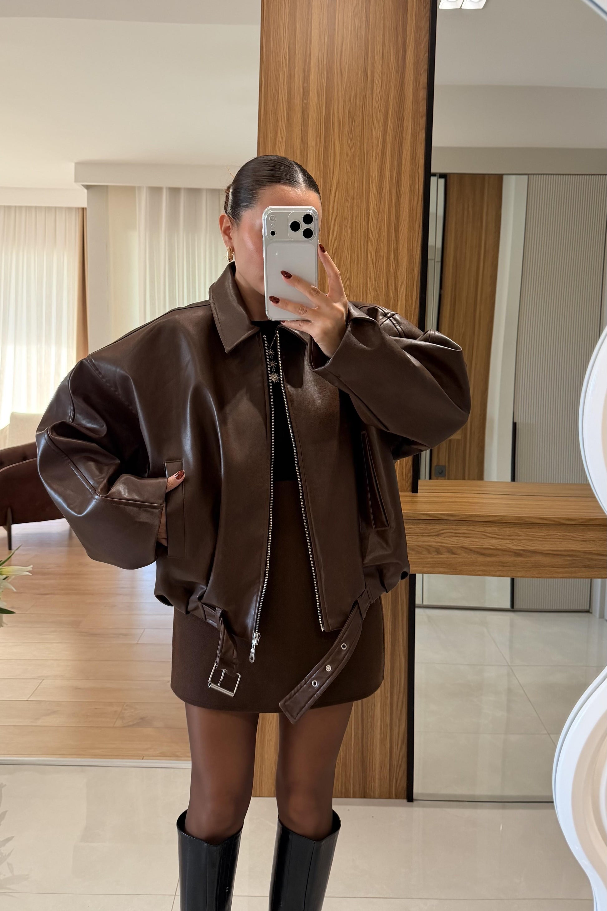 Lumos Acı Kahve Deri Bomber