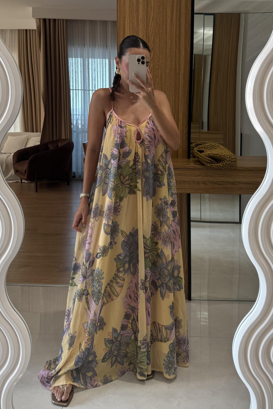 Lunessa Sarı Çiçek Desen Elbise