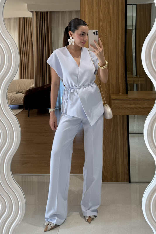 Luniva Bebe Mavi Yelekli Kuşaklı Takım