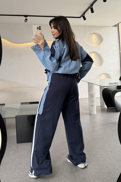 Luther Lacivert Kot Karışımlı Tasarım Takım