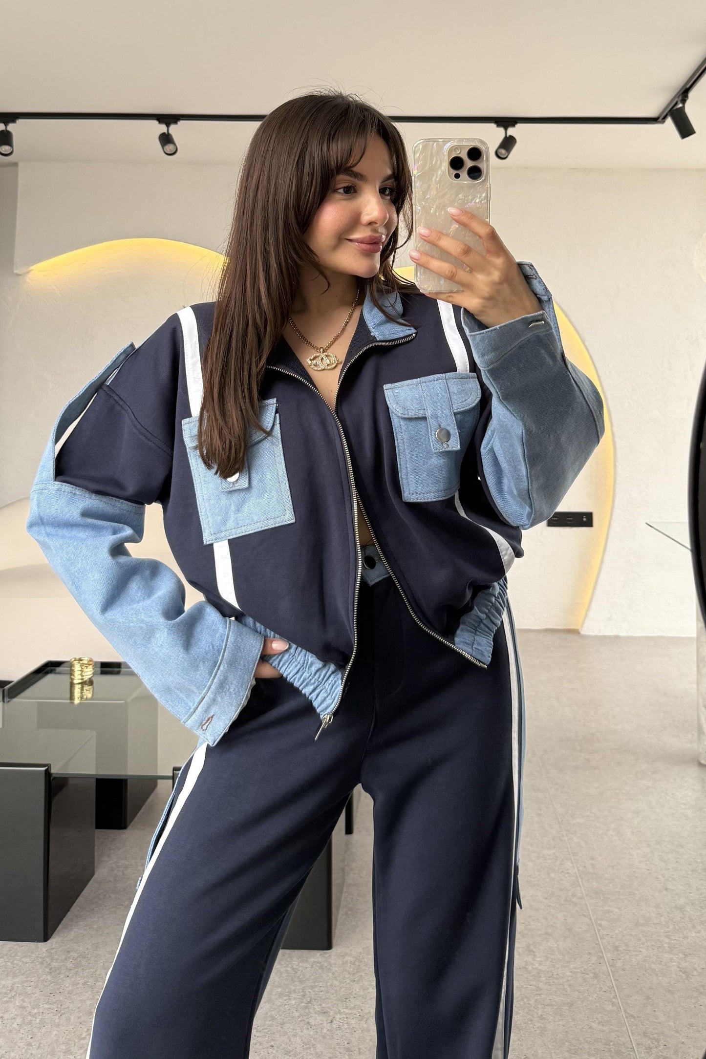 Luther Lacivert Kot Karışımlı Tasarım Takım