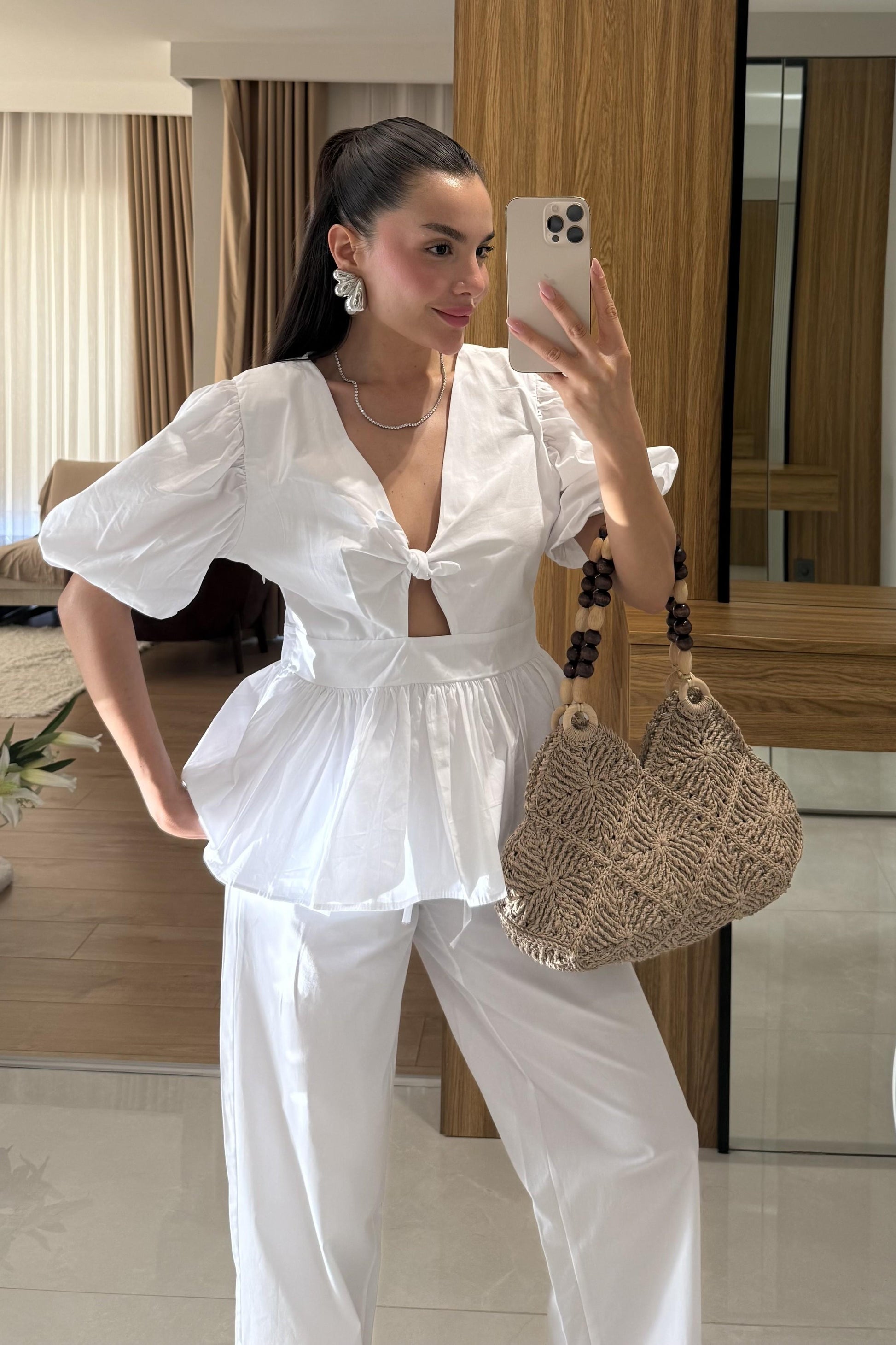 Luwre Beyaz Poplin Takım