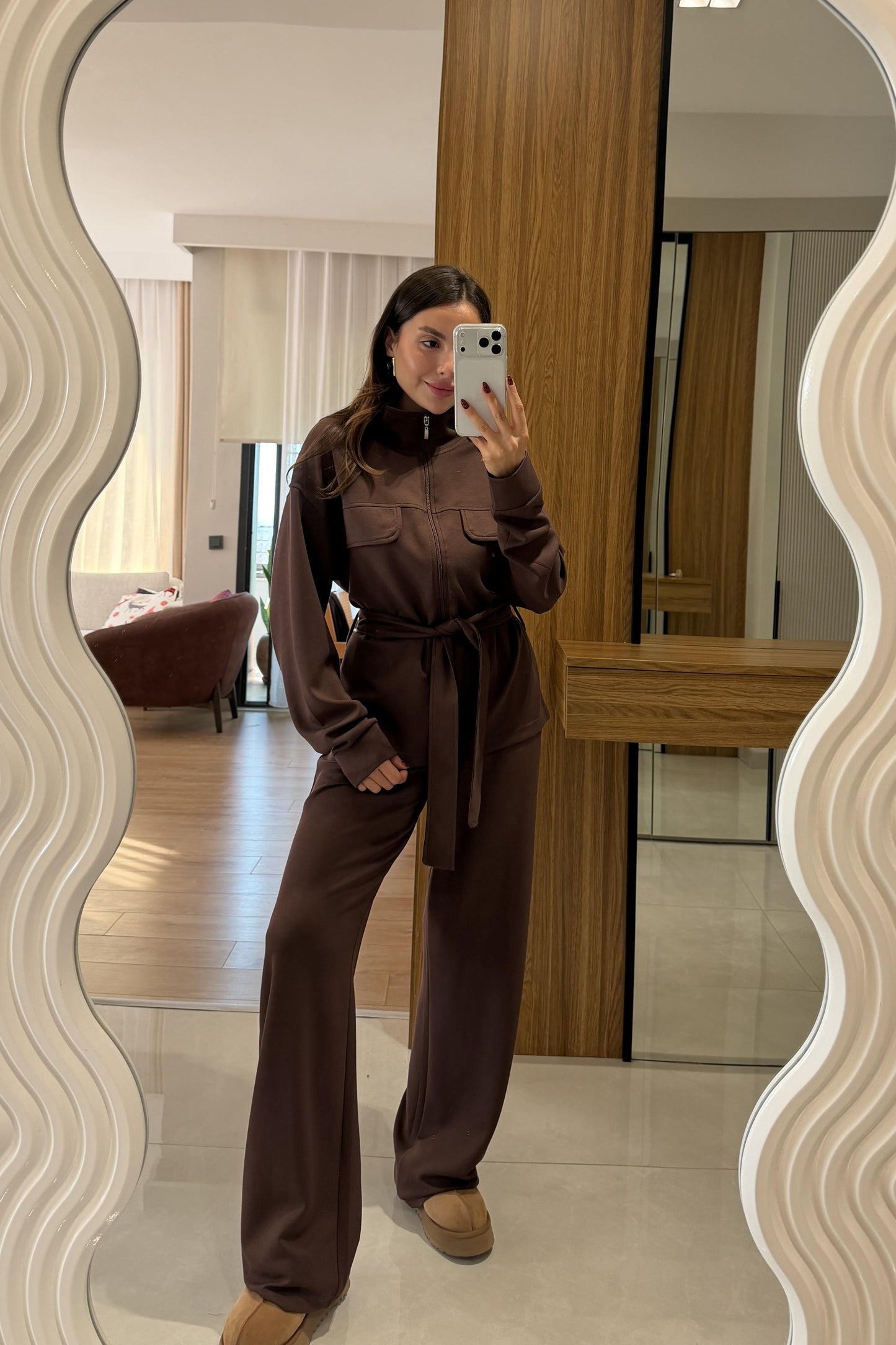 Luxor Kahve Kuşak Detaylı Takım