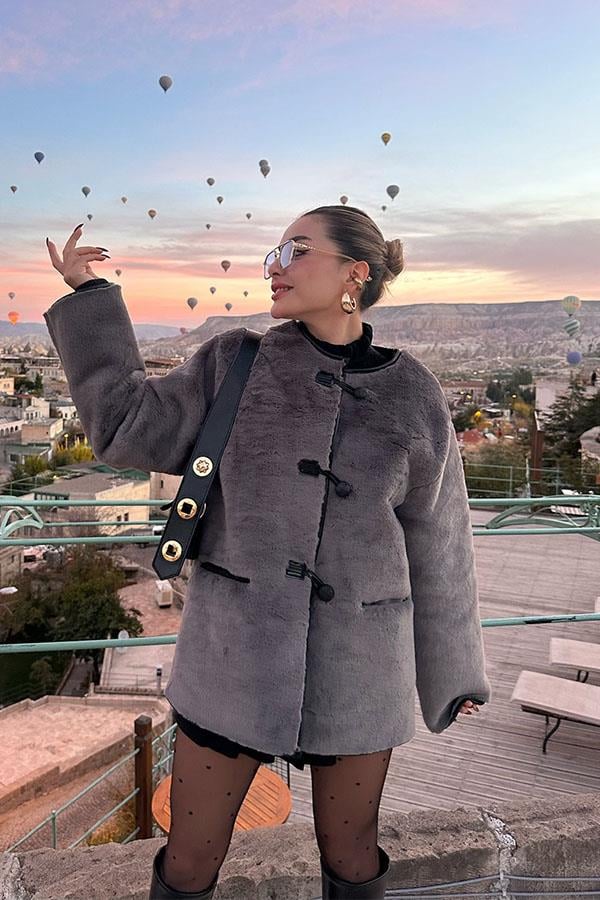 Luxury Tasarım Gri Kürk