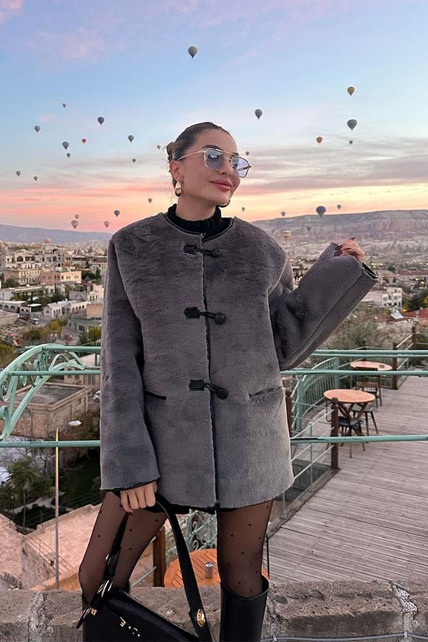 Luxury Tasarım Gri Kürk