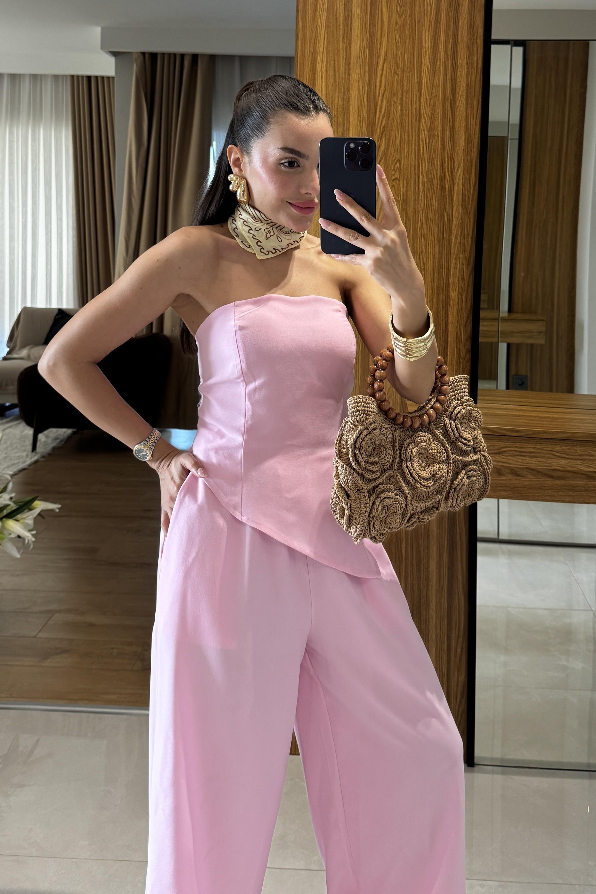 Lyone Pembe Straplez Takım