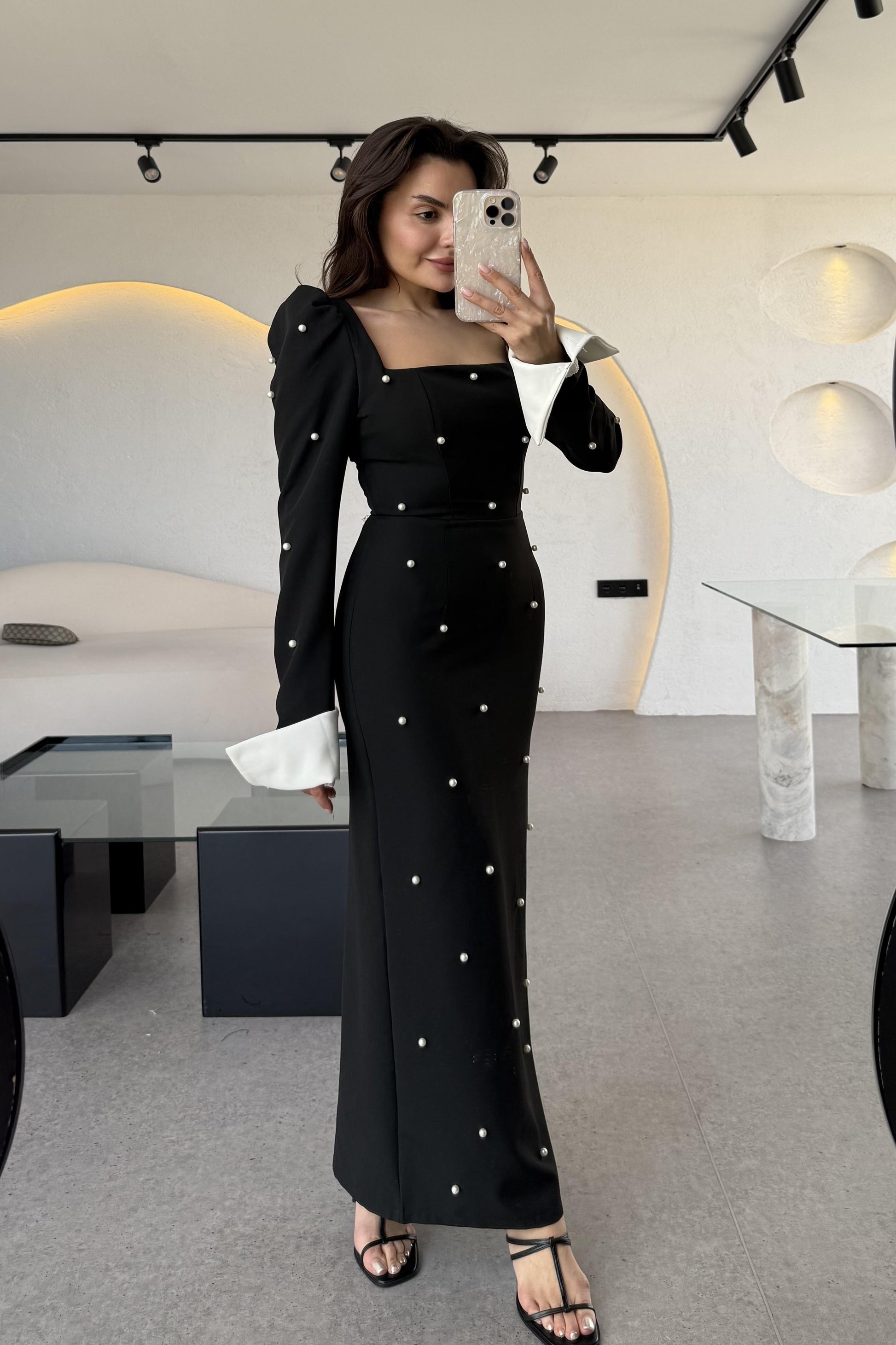 Maddy Siyah İncili Kalem Elbise