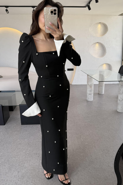 Maddy Siyah İncili Kalem Elbise