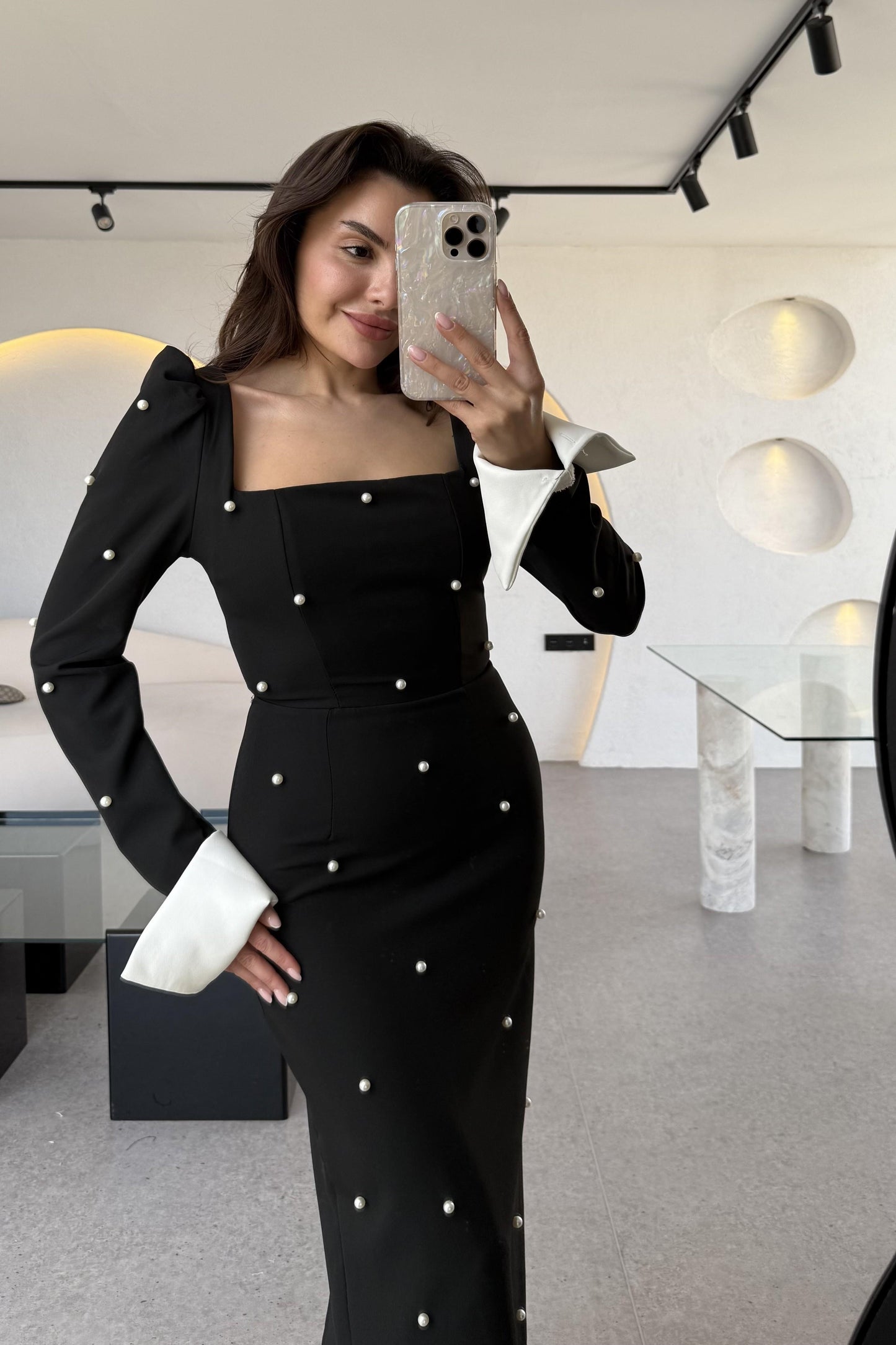 Maddy Siyah İncili Kalem Elbise