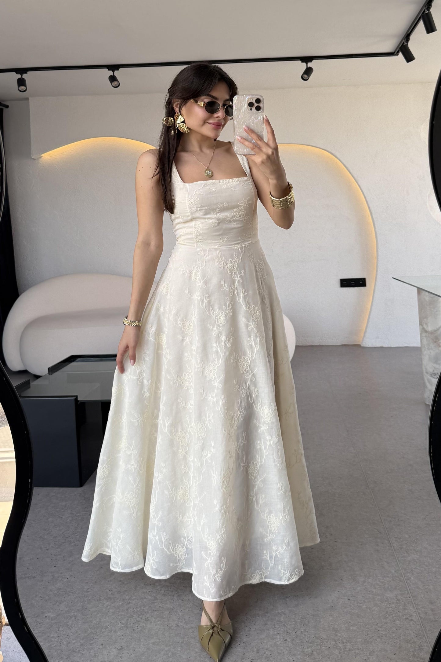 Madison Kabartma Çiçek Desenli Astarlı Elbise