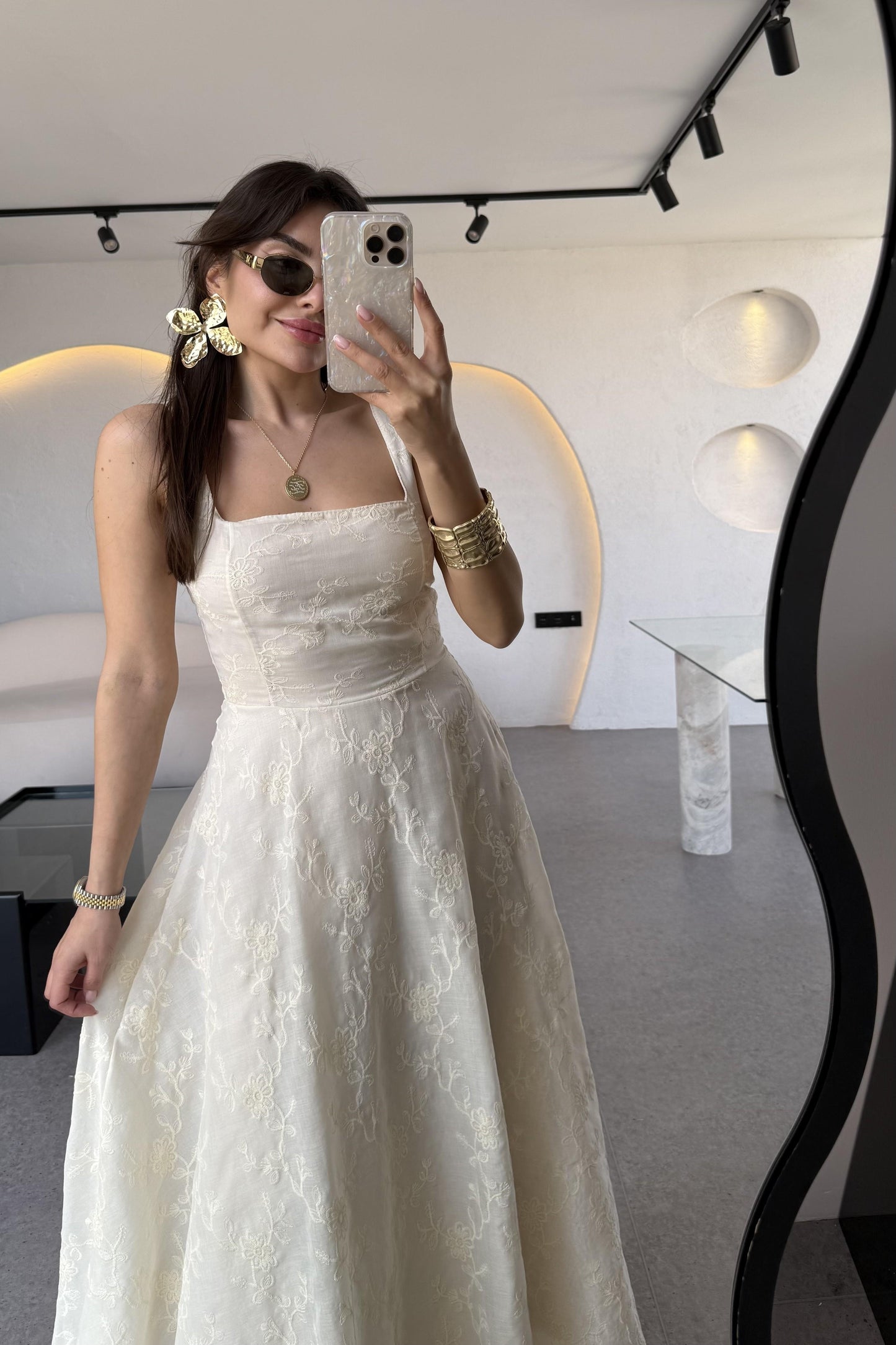 Madison Kabartma Çiçek Desenli Astarlı Elbise