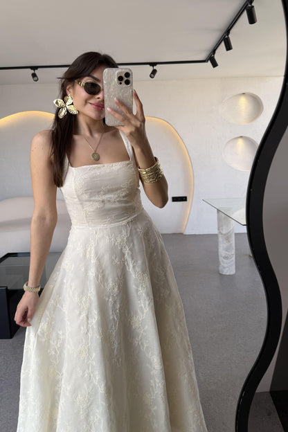 Madison Kabartma Çiçek Desenli Astarlı Elbise