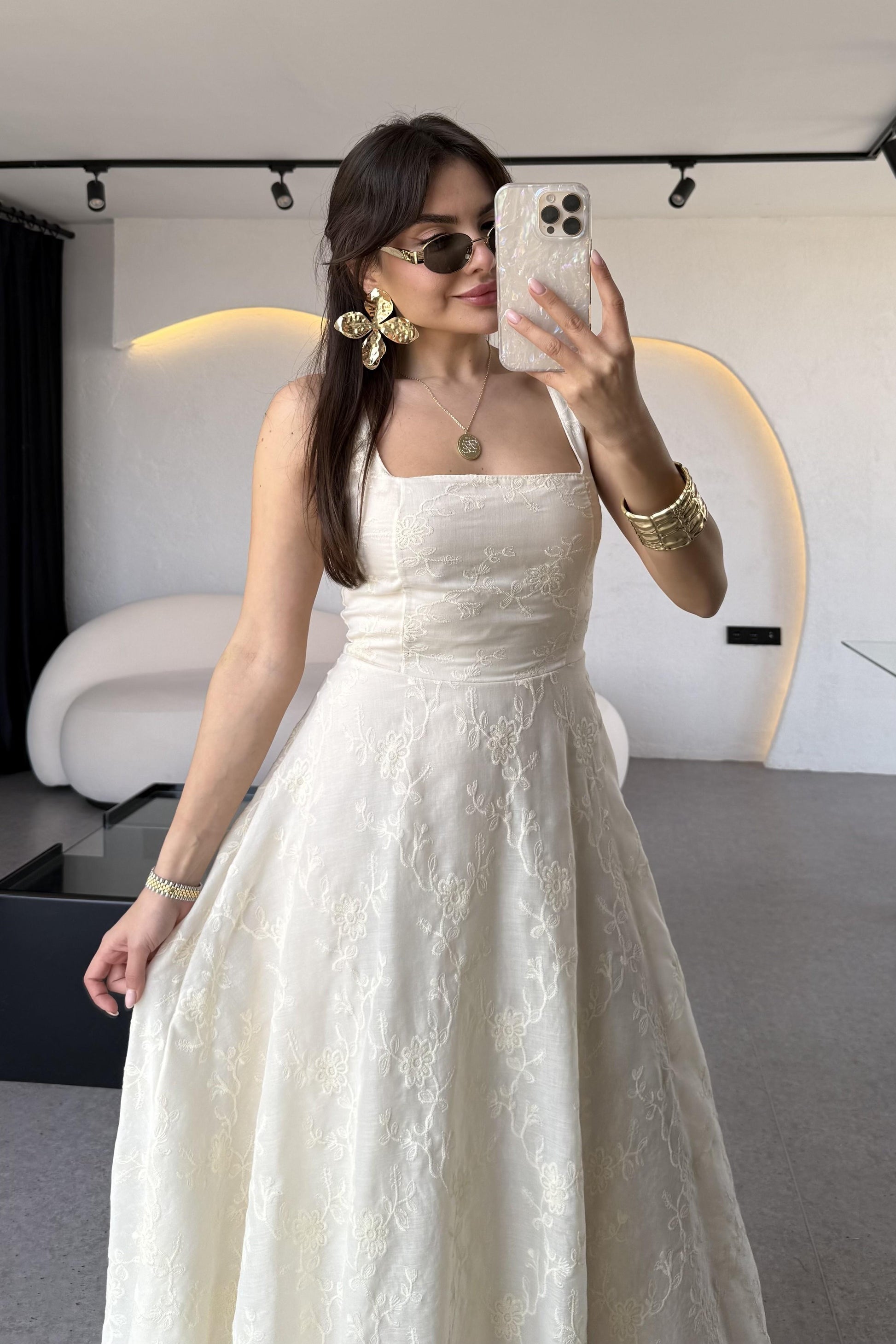 Madison Kabartma Çiçek Desenli Astarlı Elbise