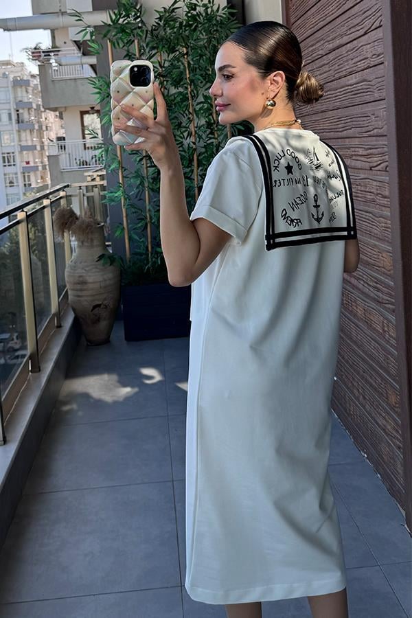 Maev Binocu Baskılı Elbise - Beyaz