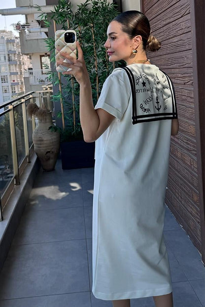 Maev Binocu Baskılı Elbise - Beyaz