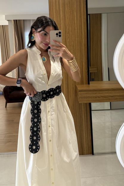 Magnolia Ekru Kemerli Poplin Elbise