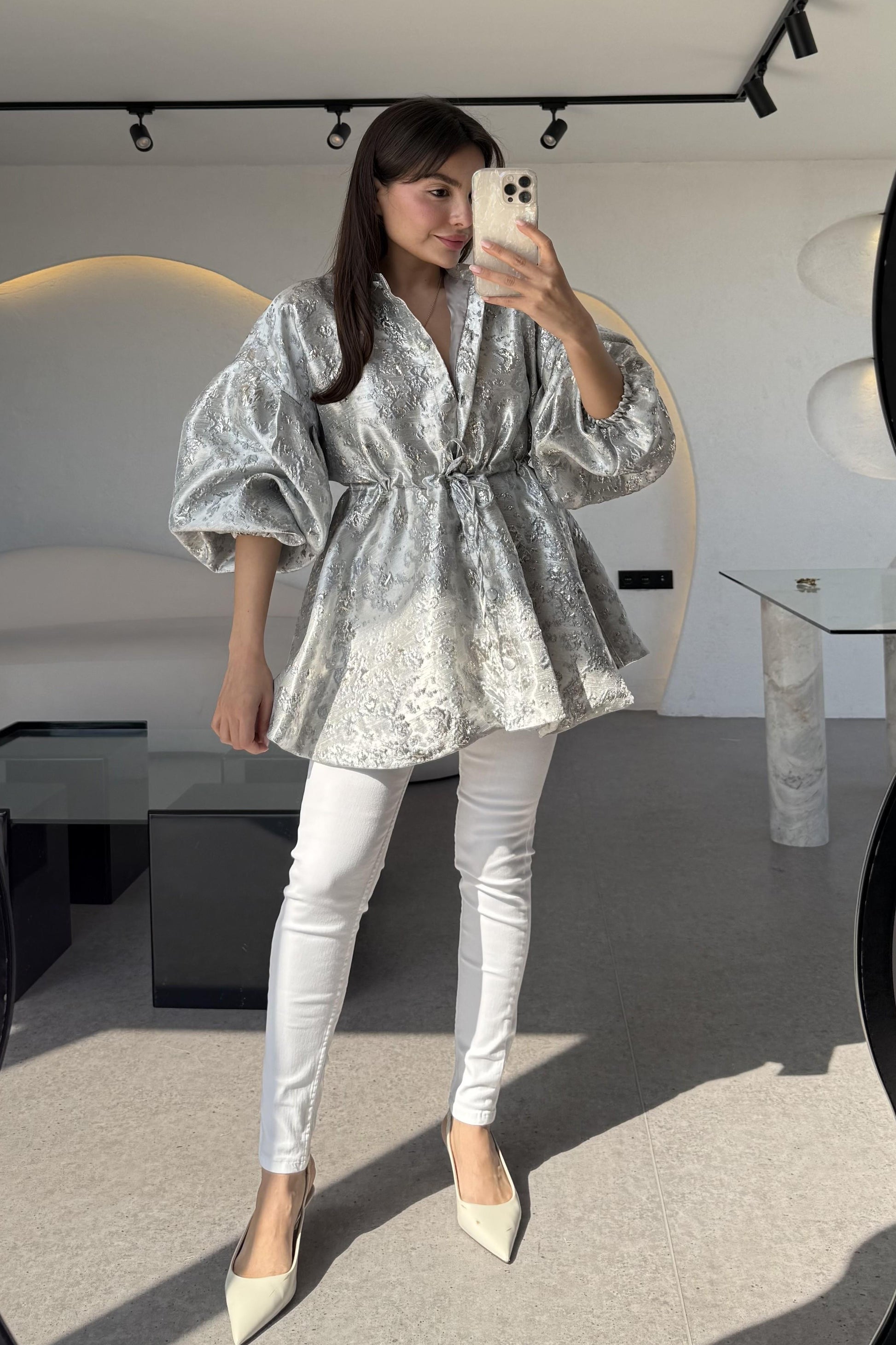 Magy Gri Belden Bağlamalı Ceket